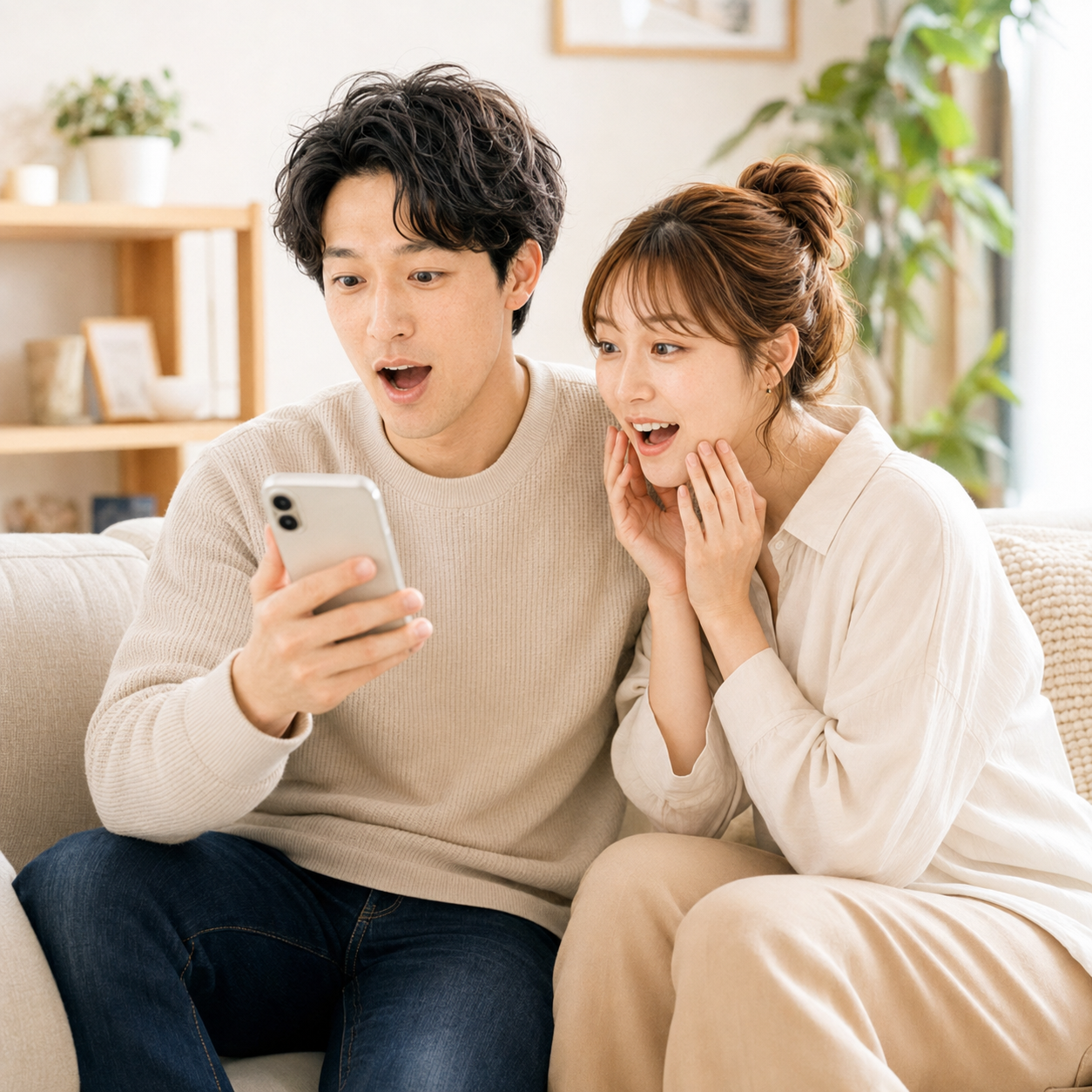 希望や予算に合う提案を受け取り喜ぶカップル