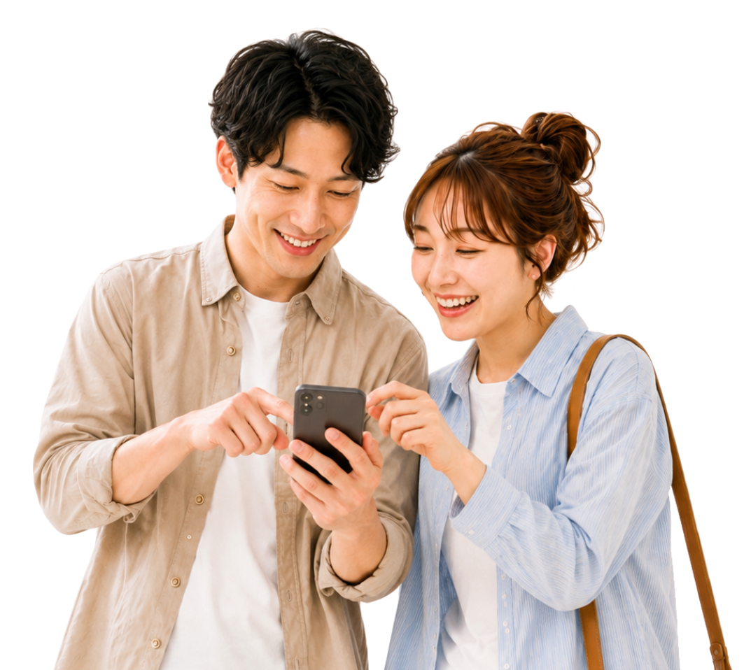 希望条件をスマホで登録するカップル